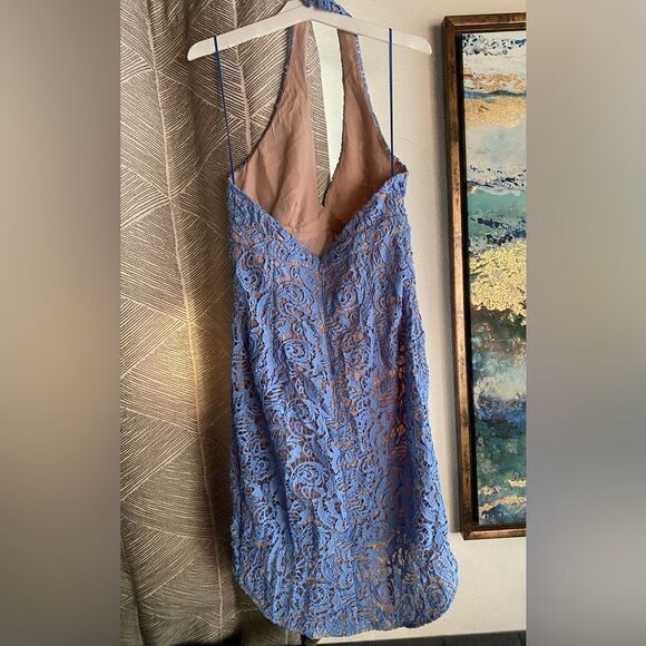 The Jetset Diaries Mini Dress Womens Sz Small Blue Halter Neck Lace Embroidered - Picture 2 of 14